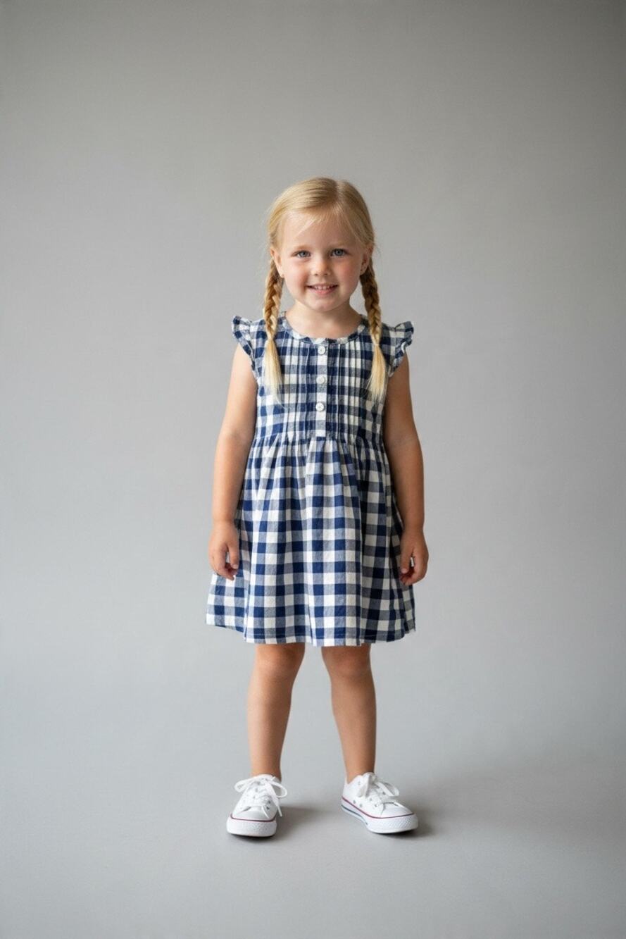 The Children's Place Girls 5T Navy Blue White Gingham Plaid Sleeve Dress